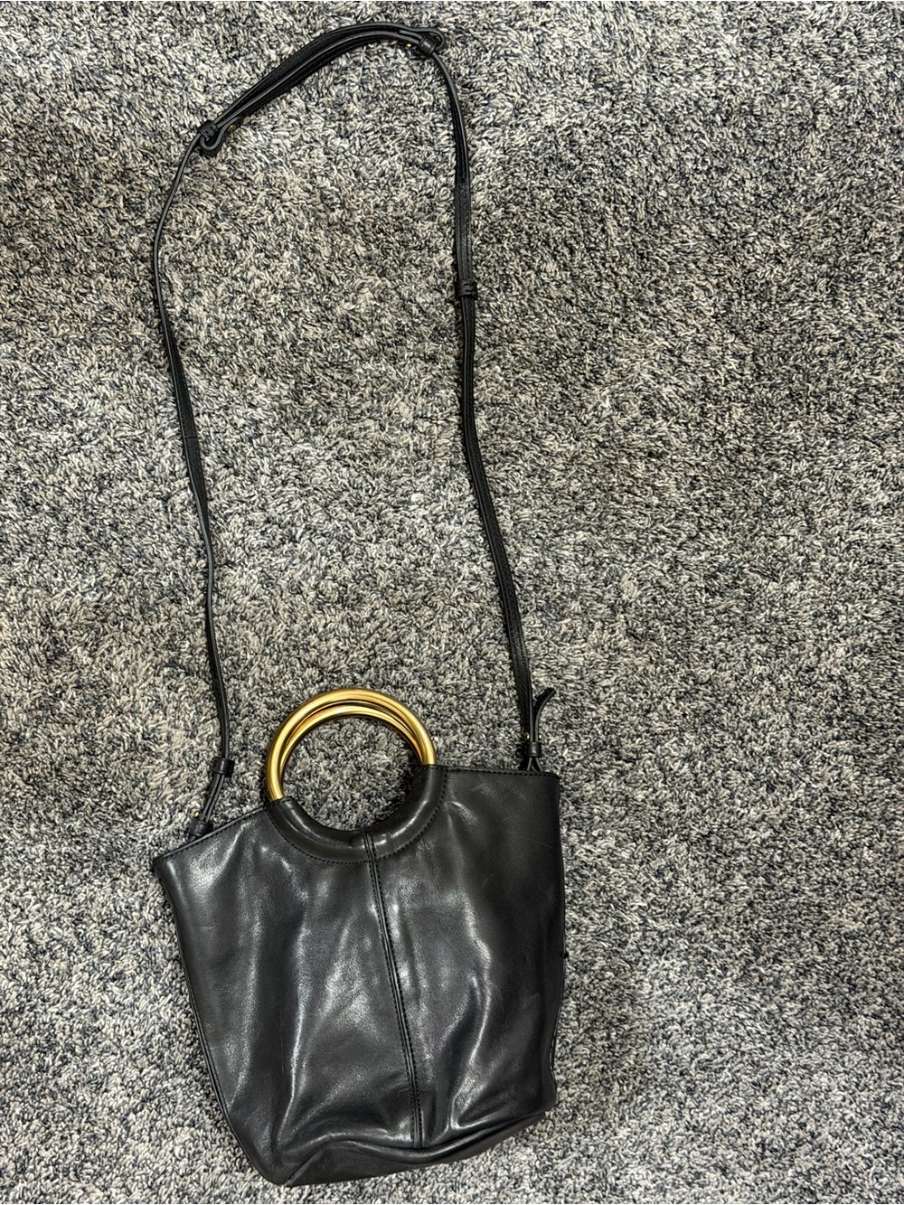 J Crew Black Leather Crossbody Bag with Gold Ring Handle